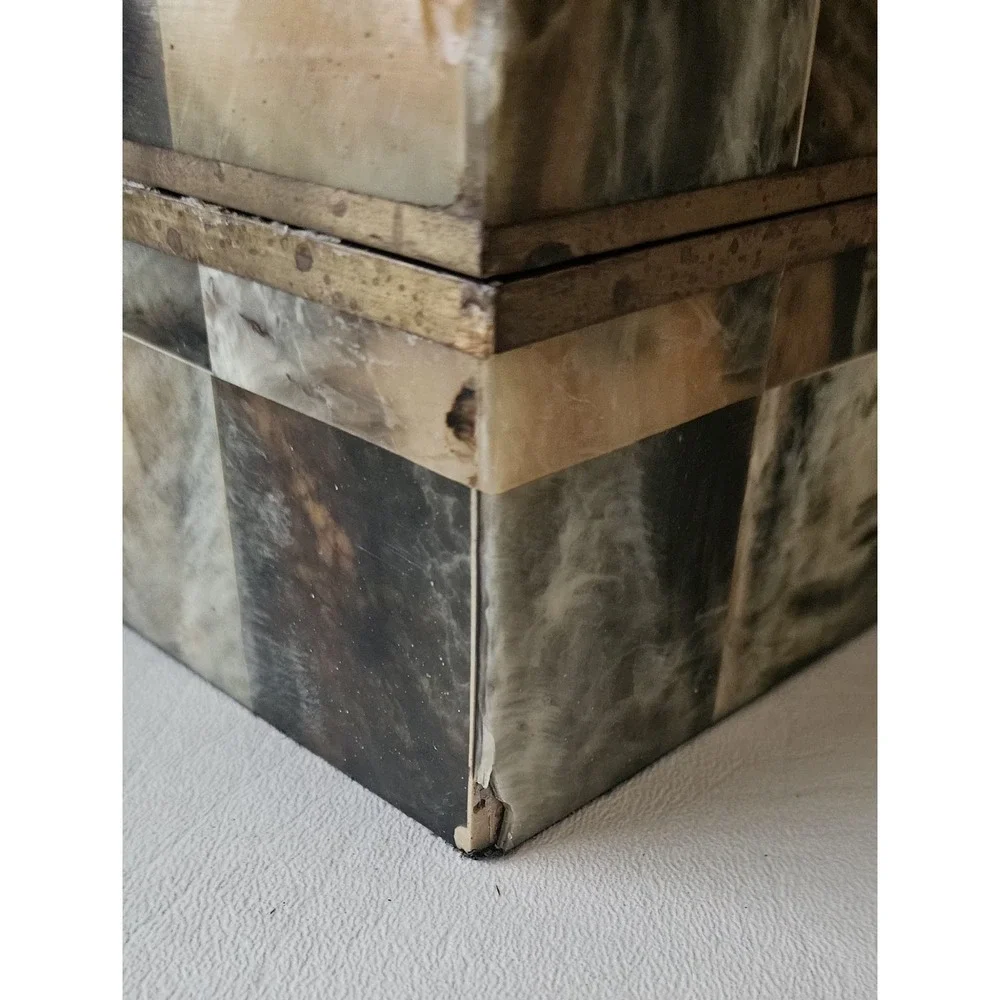 Vintage Tessellated Horn Trinket Box With Brass Trim